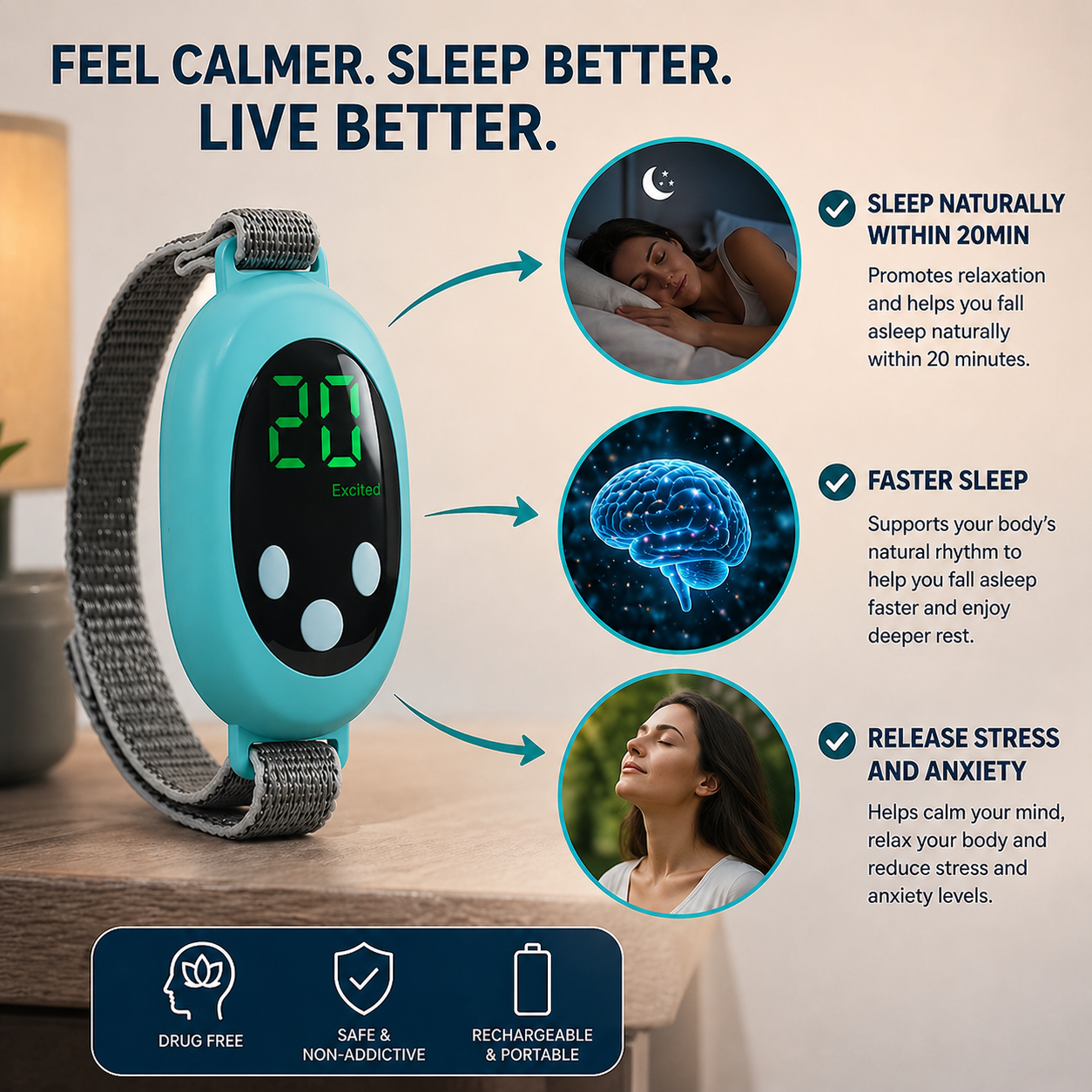 Better Sleeps™ Handheld Sleep Aid Device - helps you calm and sleep in 20 minutes